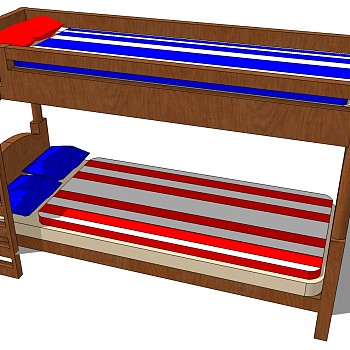 现代实木上下铺高低床sketchup草图模型下载 (3)
