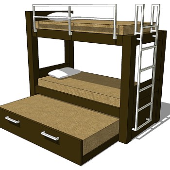 现代实木上下铺高低床sketchup草图模型下载 (1)