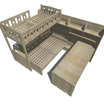 现代实木上下铺高低床床头柜桌子sketchup草图模型下载