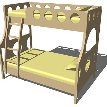 现代实木上下铺高低床sketchup草图模型下载 (2)