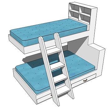 现代实木上下铺高低床sketchup草图模型下载