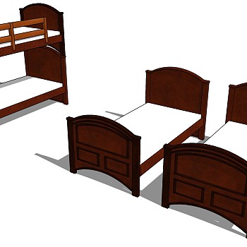 法式简约实木上下铺高低床单人床sketchup草图模型下载