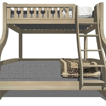 现代实木上下铺高低床儿童床sketchup草图模型下载