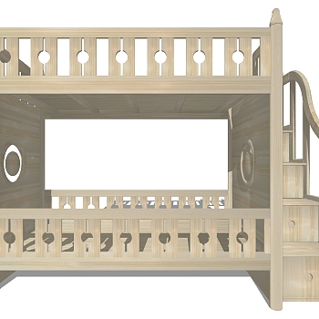 现代法式简约实木上下铺高低床sketchup草图模型下载 (3)