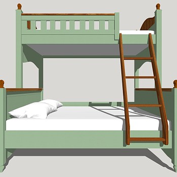 欧式法式实木上下铺高低床儿童床sketchup草图模型下载
