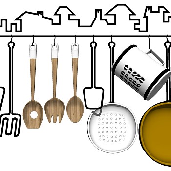 3厨具组合金属吊架SketchUp草图模型下载