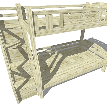 现代简约实木上下铺高低床sketchup草图模型下载