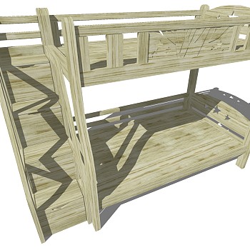现代简约实木上下铺高低床sketchup草图模型下载