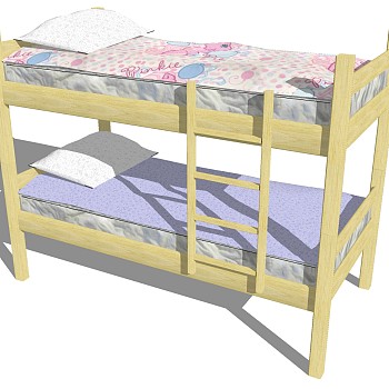 现代实木儿童床上下铺高低床sketchup草图模型下载