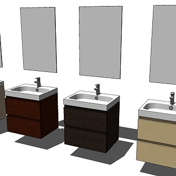 9现代迷你单盆悬挂方形洗手台方形镜子SketchUp草图模型下载