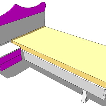 儿童床实木单人床床头柜 sketchup草图模型下载(2)