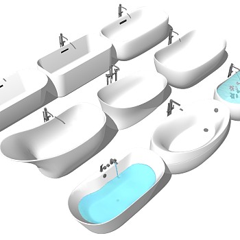 11现代简约方形异形开放外露独立式浴缸龙头水花瓣SketchUp草图模型下载