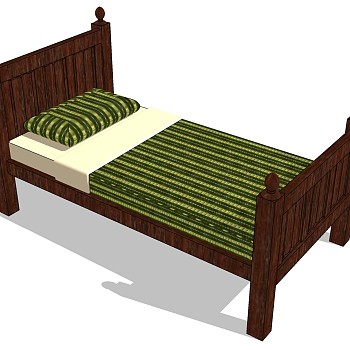 美式法式实木儿童单人床sketchup草图模型下载