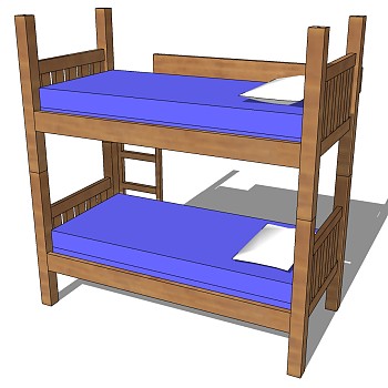 现代宿舍实木上下铺高低床单人床 sketchup草图模型下载(2)
