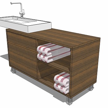 1现代木质洗手台毛巾方形台上盆SketchUp草图模型下载