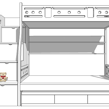 法式北欧简约实木上下铺单人床sketchup草图模型下载