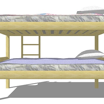 16现代宿舍实木上下铺单人床 sketchup草图模型下载 (4)