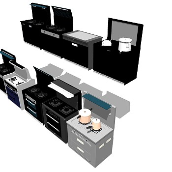 4现代独立集成燃气灶吸油烟机SketchUp草图模型下载
