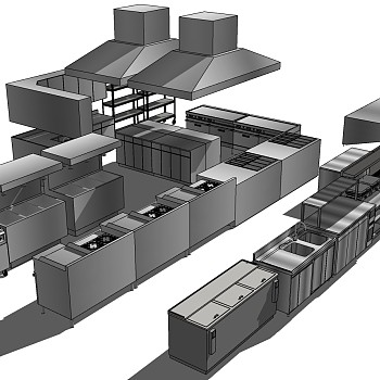 7现代拉丝不锈钢橱柜燃气灶吸油烟机水盆SketchUp草图模型下载