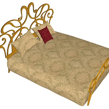 7法式美式金属雕花铁艺双人床sketchup草图模型下载