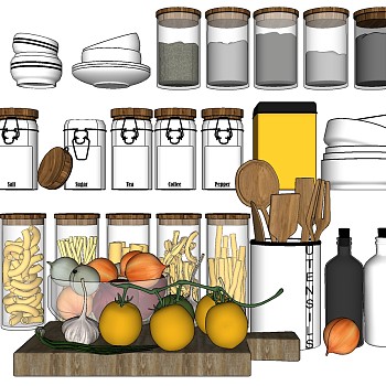11厨房用品组合蔬菜调料SketchUp草图模型下载