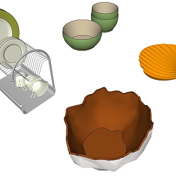15现代北欧杯子盆子铁艺置物架异形盘子SketchUp草图模型下载