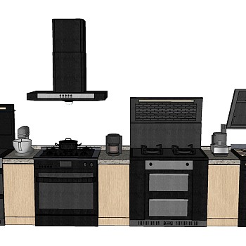 5现代北欧轻奢橱柜燃气灶吸油烟sketchup草图模型下载