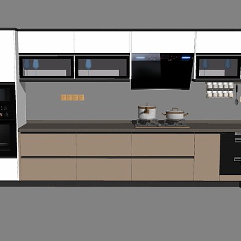 4现代北欧轻奢橱柜烤箱冰箱水盆吸油烟机sketchup草图模型下载