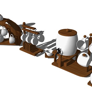 3现代欧式古典咖啡壶杯子置物架sketchup草图模型下载