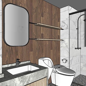 北欧现代卫生间洗手间智能马桶SketchUp草图模型下载
