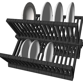 厨房摆件盘子碗架餐具SketchUp草图模型下载 (7)