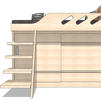 12现代简约实木高低床上下床抱枕组合sketchup草图模型下载