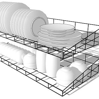 厨房摆件盘子碗架餐具SketchUp草图模型下载 (1)