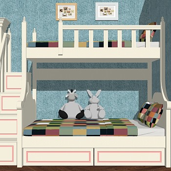 11法式欧式美式儿童房儿童上下铺实木床sketchup草图模型下载