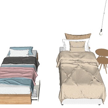 9现代简约儿童房儿童床单人床椅子组合sketchup草图模型下载
