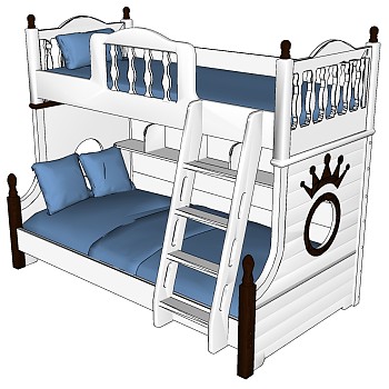 7地中海现代儿童房儿童床上下铺sketchup草图模型下载