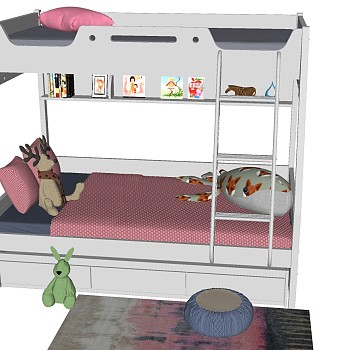 2现代儿童房儿童床上下铺玩具组合sketchup草图模型下载