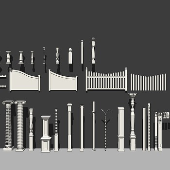 05欧式法式建筑构件石柱子围栏栏杆宝瓶栏杆护栏罗马柱sketchup草图模型下载