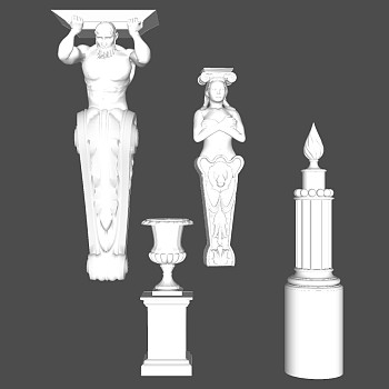 01欧式法式人物石膏雕塑雕像柱头柱子sketchup草图模型下载