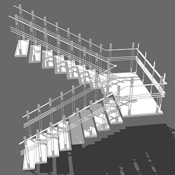 (20)现代简约白色金属铁艺旋转楼梯sketchup草图模型下载
