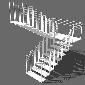 (19)现代简约白色金属铁艺旋转楼梯sketchup草图模型下载