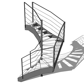 (18)现代金属铁艺旋转楼梯sketchup草图模型下载