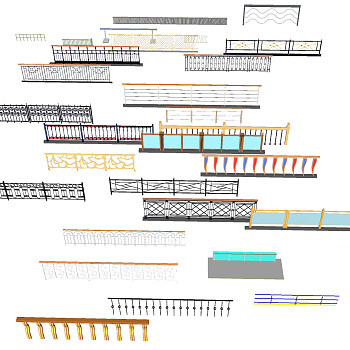(1)欧式现代新中式异形法式玻璃铁艺栏杆扶手护栏sketchup草图模型下载