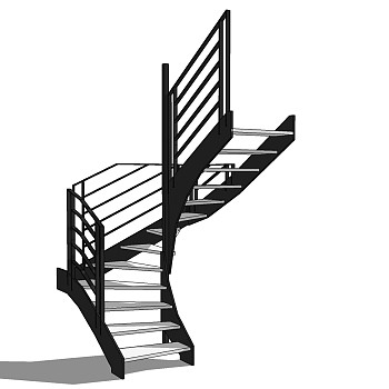 (14)现代金属扶手旋转楼梯sketchup草图模型下载