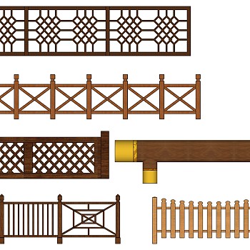 (60)民宿乡村木栅栏栏杆围墙院墙栏杆扶手sketchup草图模型下载