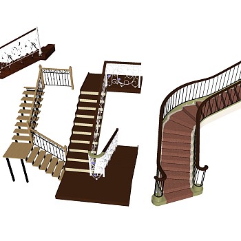 (26)欧式铁艺楼梯栏杆扶手sketchup草图模型下载
