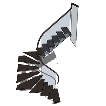 (7)现代楼梯木制楼梯踏步玻璃扶手sketchup草图模型下载