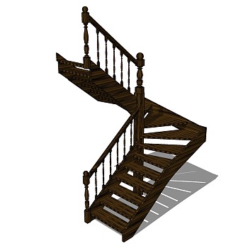 (6)新中式古典复古实木旋转楼梯sketchup草图模型下载