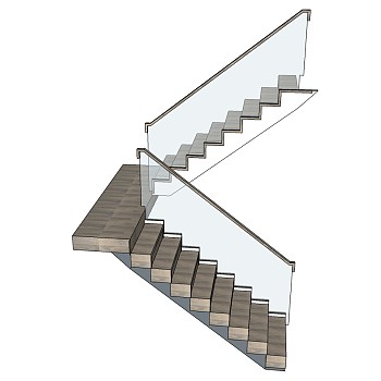(4)现代楼梯木制楼梯踏步玻璃扶手sketchup草图模型下载