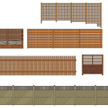 (59)民宿乡村木栅栏栏杆围墙院墙栏杆扶手sketchup草图模型下载